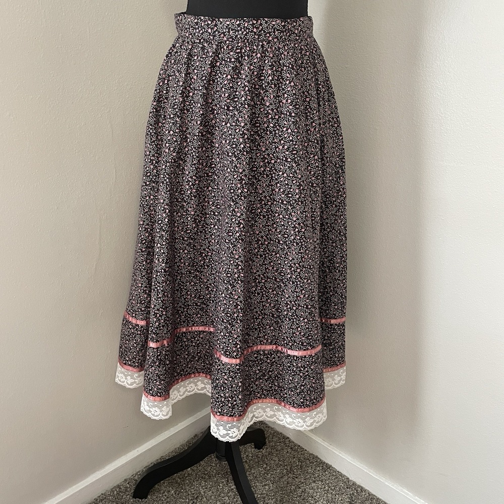 VTG GUNNE SAX Womens Sz 9 Skirt Floral Lace Trim Lightweight Pockets Cottagecore